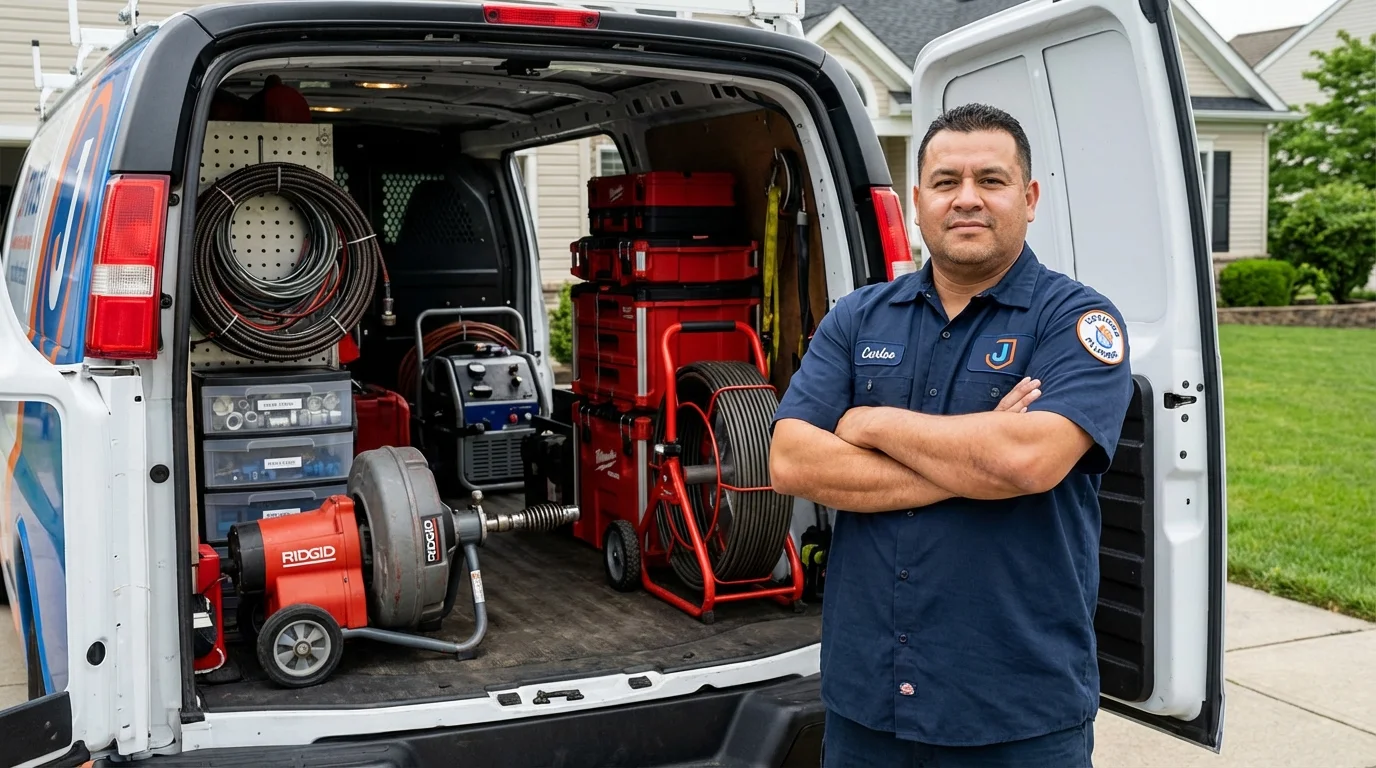 Professional drain cleaning equipment and Johns Plumbing LLC plumber in Coshocton
