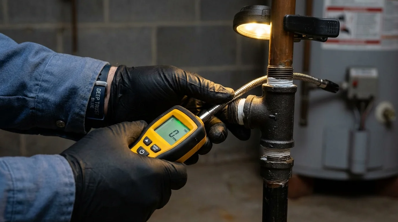 Gas leak detection with electronic sniffer by Johns Plumbing LLC in Coshocton