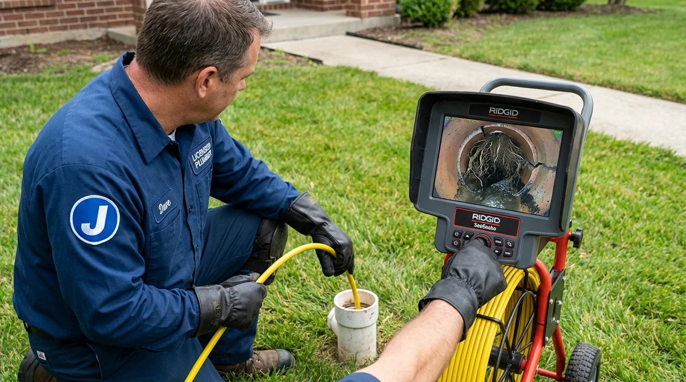 Sewer camera inspection being performed by Johns Plumbing LLC in Coshocton